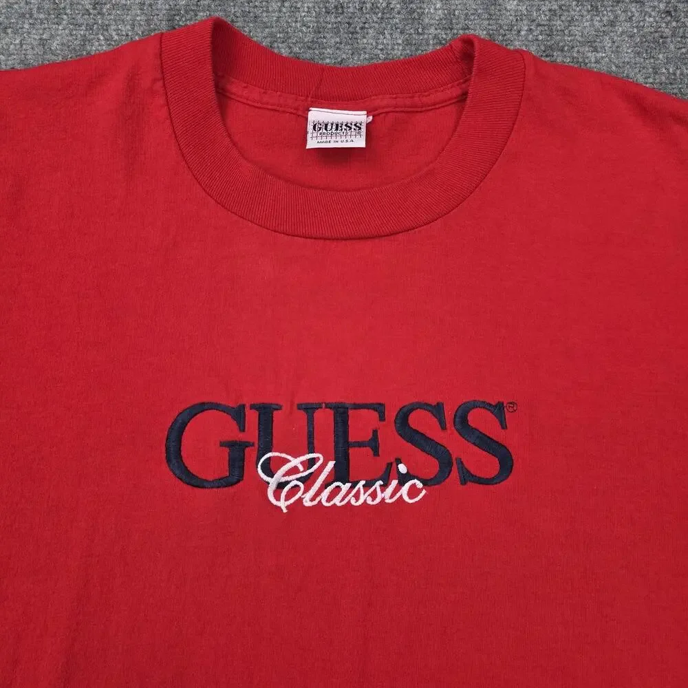 Vintage Guess Shirt Mens Large Classic Embroidered Made USA 90s Tee Streetwear - Picture 10 of 16